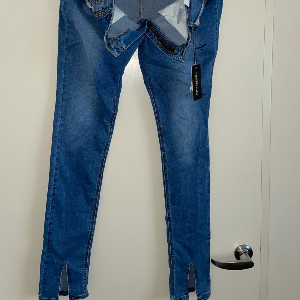 Tall mid blue split front skinny jeans